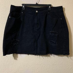 Black Denim Distressed Raw Edge Skirt Plus Size 3X